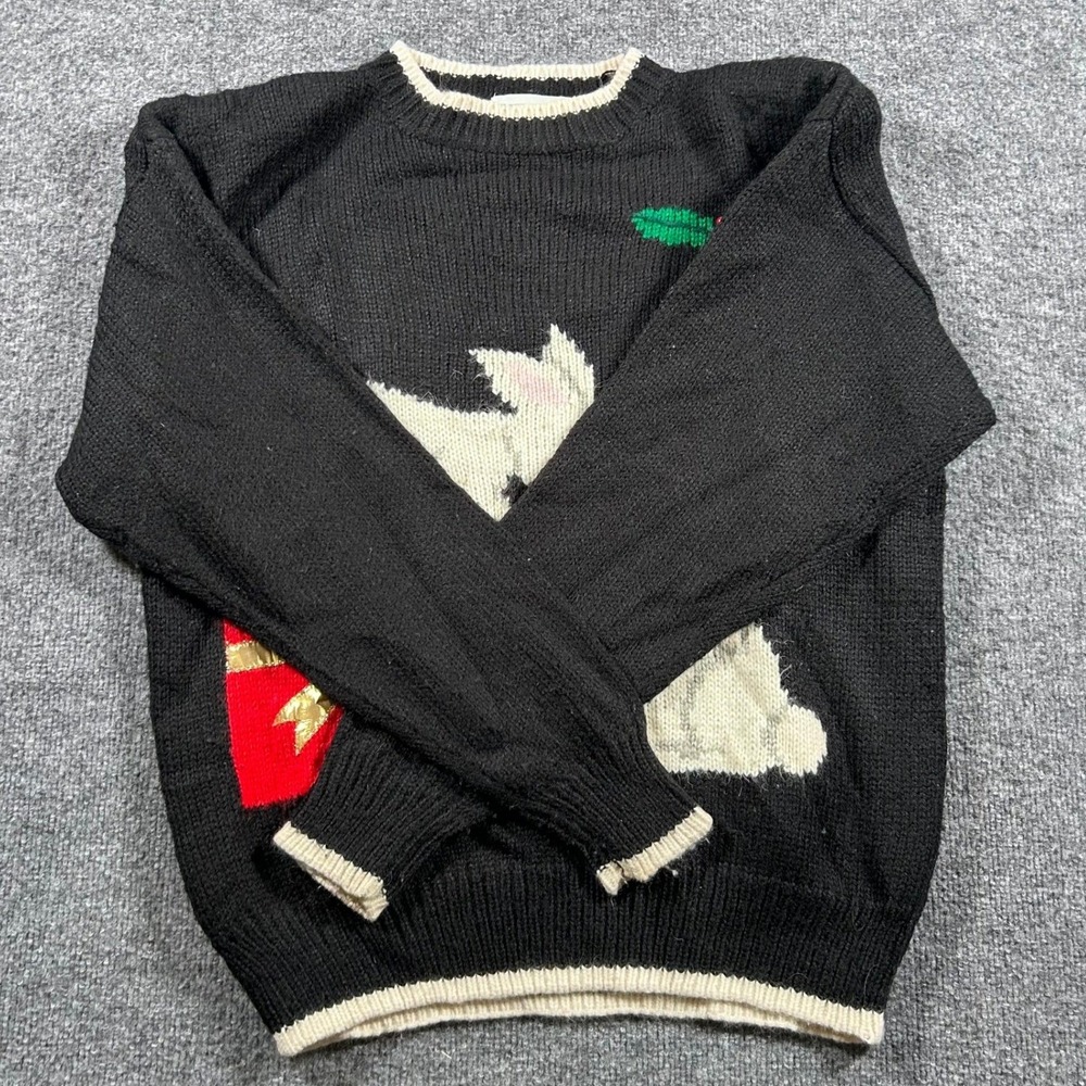 Justine Todd Sweater Womens 1X Black Christmas Holiday Bunny Graphic Vintage